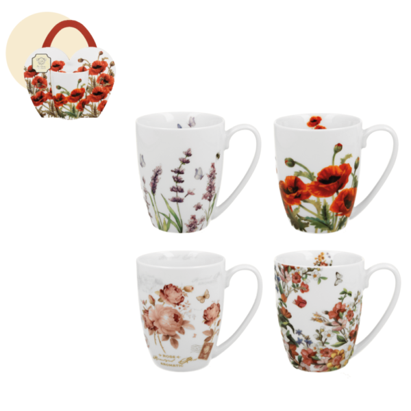 BLUMEN, Mug bone china con cartoncino gift (4x 350 ml)