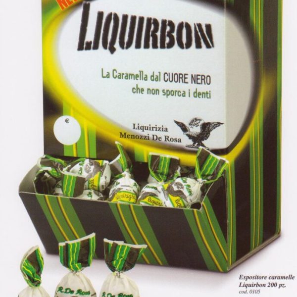 LIQUIRBON - Display con caramelle con cuore di liquirizia incartate singolarmente sfuse in espositore