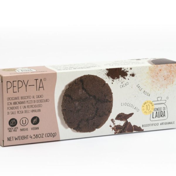 Pepy-ta, biscotto al cacao con pezzi di cioccolato fondente e sale rosa dell'Himalaya