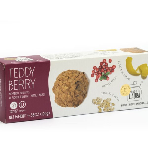 Teddy Berry, croccante biscotto al fiocchi d'Avena profumato con scorza di Limone e Mirtilli rossi