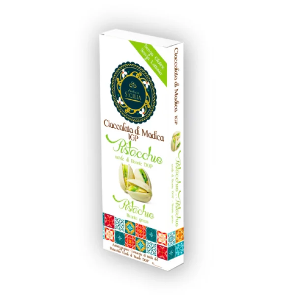 Cioccolato di Modica IGP con Pistaccho Verde di Bronte DOP (100 g)